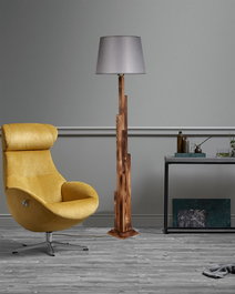 Opviq Lámpara de Pie de Madera con Pantalla de Tela Gris